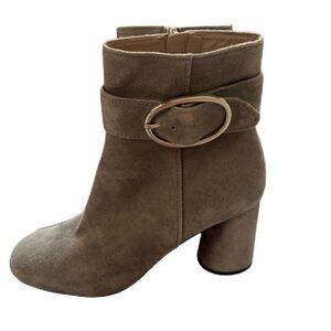 Donald Pliner Gabe Ankle Boots Gray Suede Leather Silver Buckle Women’s Size‎ 7
